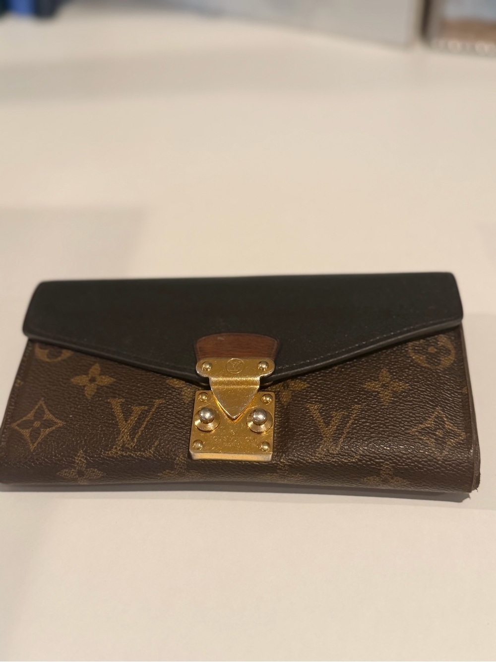 Louis Vuitton Monogram Envelope Wallet in Brown and Black with Gold Hardware